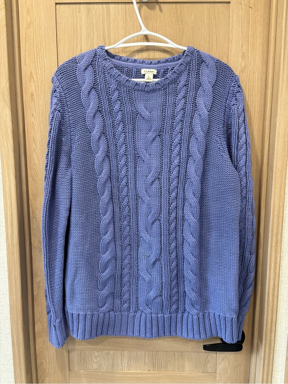 LL Bean Chunky Cable Knit Womens Sweater Size L Periwinkle Coastal Fisherman